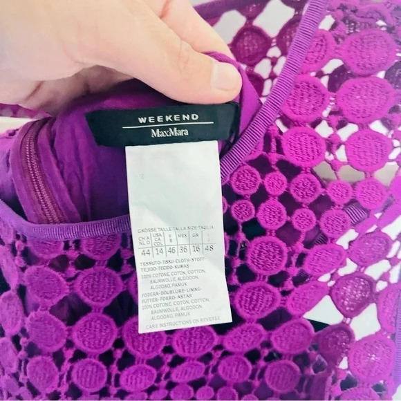 NWT MaxMara Weekend Helga Dress Purple Cotton Macramé Sheath 14 Quiet Luxury - Picture 4 of 9